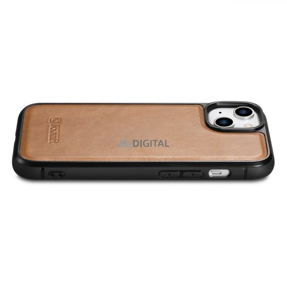 iCarer Leather Oil Wax tok valódi bőrborítással iPhone 14 készülékhez (MagSafe kompatibilis) barna (WMI14220717-TN)