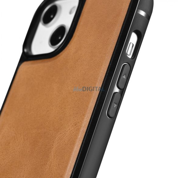 iCarer Leather Oil Wax tok valódi bőrrel iPhone 14 Pro (MagSafe kompatibilis) barna (WMI14220718-TN)