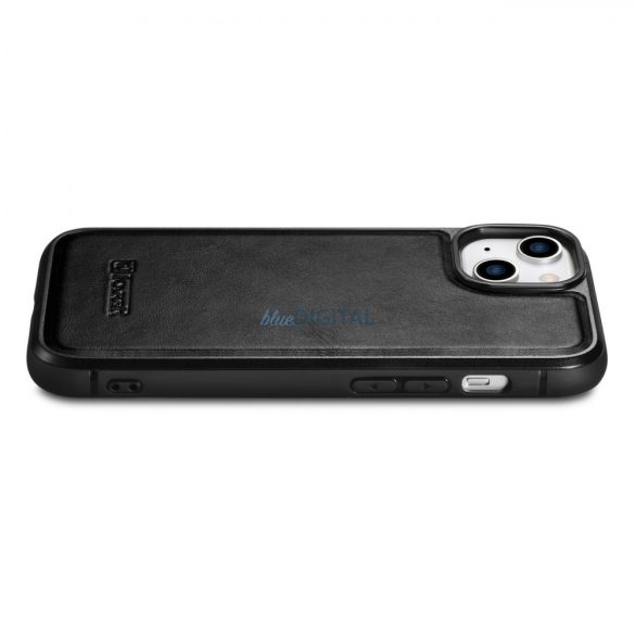 iCarer Leather Oil Wax valódi bőr tok iPhone 14 Plus (MagSafe kompatibilis) fekete (WMI14220719-BK)