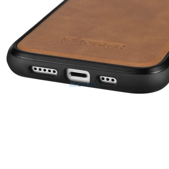 iCarer Leather Oil Wax tok valódi bőrrel iPhone 14 Plus (MagSafe kompatibilis) barna (WMI14220719-TN)