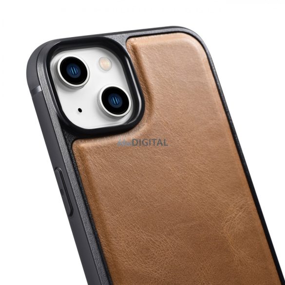 iCarer Leather Oil Wax tok valódi bőrrel iPhone 14 Plus (MagSafe kompatibilis) barna (WMI14220719-TN)