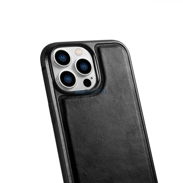 iCarer Leather Oil Wax valódi bőr tok iPhone 14 Pro Max (MagSafe kompatibilis) fekete (WMI14220720-BK)