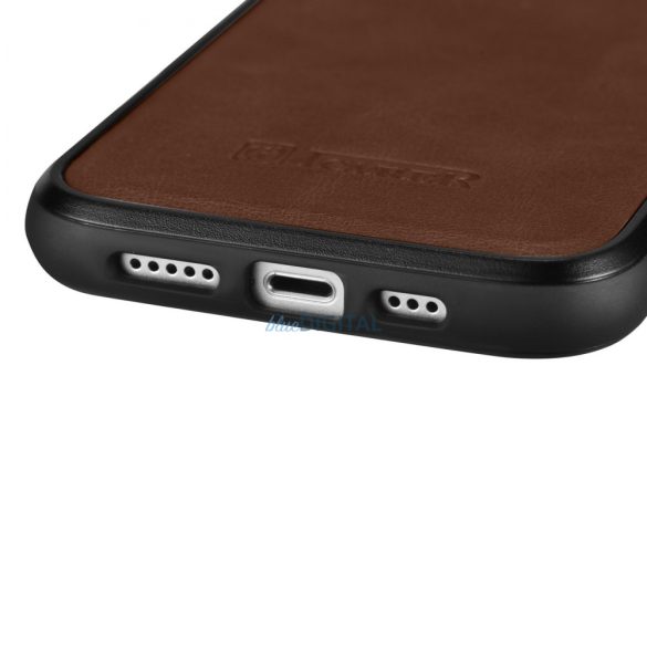 iCarer Leather Oil Wax tok valódi bőrrel iPhone 14 Pro Max készülékhez (MagSafe kompatibilis) barna (WMI14220720-BN)