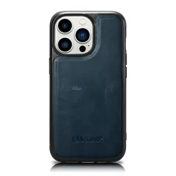   iCarer Leather Oil Wax valódi bőr tok iPhone 14 Pro Max (MagSafe kompatibilis) kék (WMI14220720-BU)