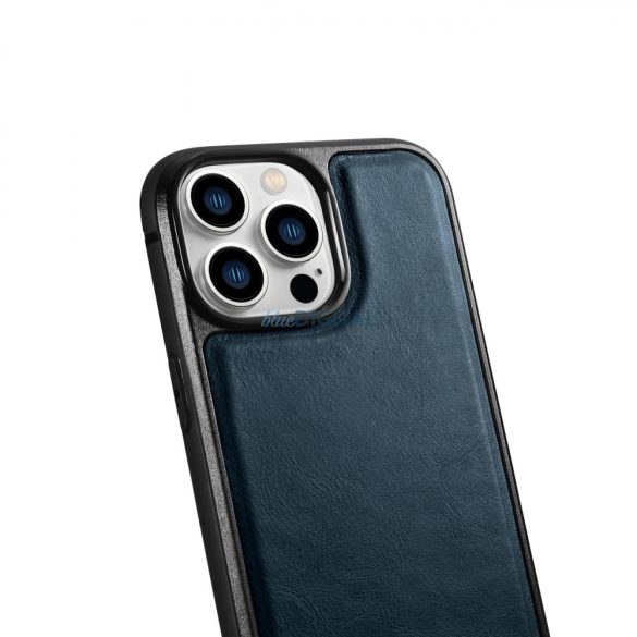 iCarer Leather Oil Wax valódi bőr tok iPhone 14 Pro Max (MagSafe kompatibilis) kék (WMI14220720-BU)
