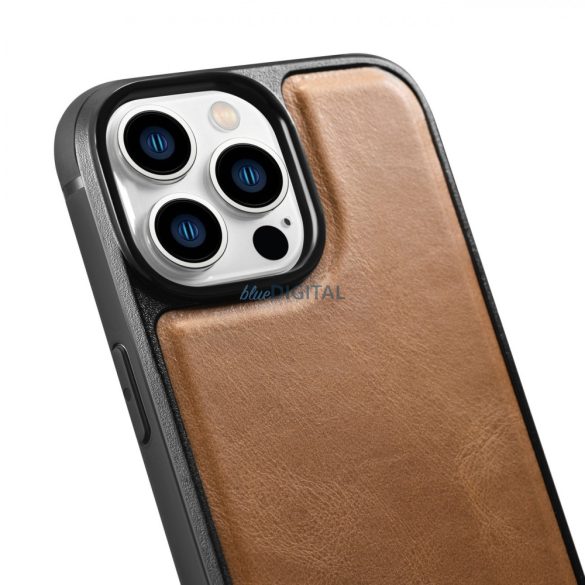 iCarer Leather Oil Wax tok valódi bőrrel iPhone 14 Pro Max készülékhez (MagSafe kompatibilis) barna (WMI14220720-TN)