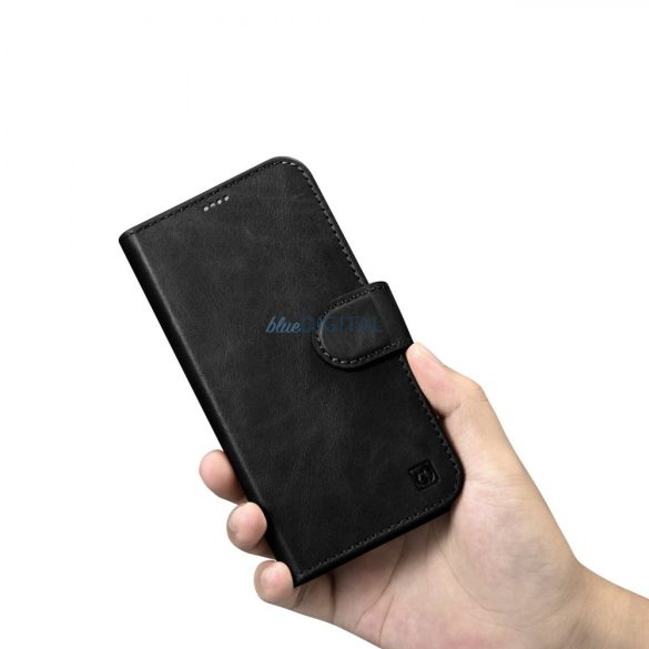 iCarer olajviasz tárca tok 2in1 tok iPhone 14 bőr Flip Cover Anti-RFID fekete (WMI14220721-BK)