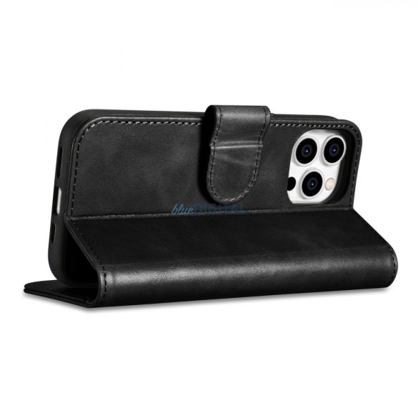 iCarer Oil Wax Wallet Case 2in1 iPhone 14 Pro Flip bőr tok Anti-RFID fekete (WMI14220722-BK)
