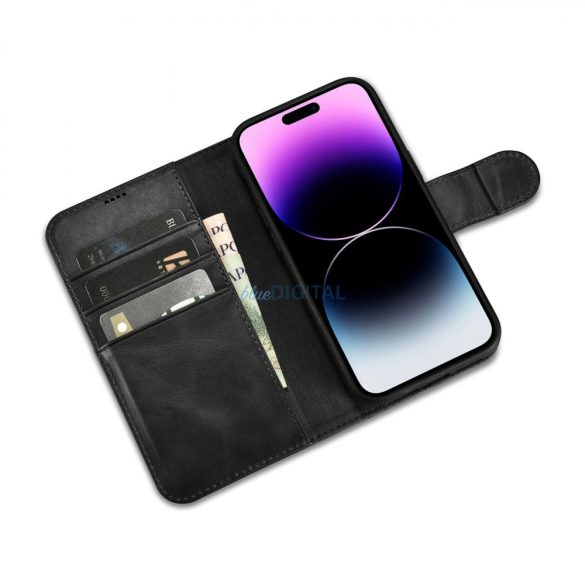 iCarer Oil Wax Wallet Case 2in1 iPhone 14 Pro Flip bőr tok Anti-RFID fekete (WMI14220722-BK)