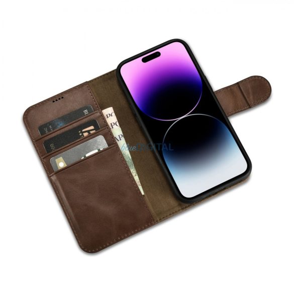 iCarer Oil Wax Wallet Case 2in1 iPhone 14 Pro Flip bőrborítás Anti-RFID barna (WMI14220722-BN)