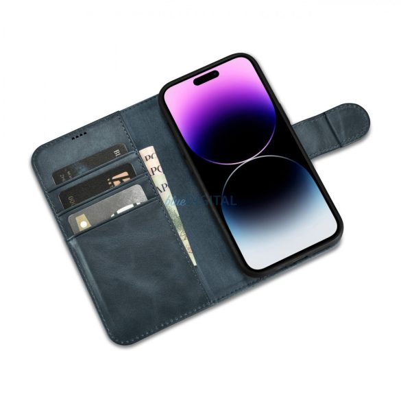 iCarer Oil Wax Wallet Case 2in1 iPhone 14 Pro Flip bőr tok Anti-RFID kék (WMI14220722-BU)