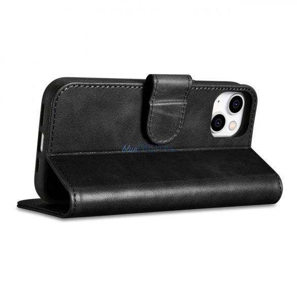 iCarer Oil Wax Wallet Case 2in1 tok iPhone 14 Plus bőr Flip Cover Anti-RFID fekete (WMI14220723-BK)