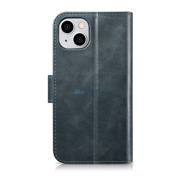 iCarer Oil Wax pénztárca tok 2in1 tok iPhone 14 Plus bőr Flip Cover Anti-RFID kék (WMI14220723-BU)