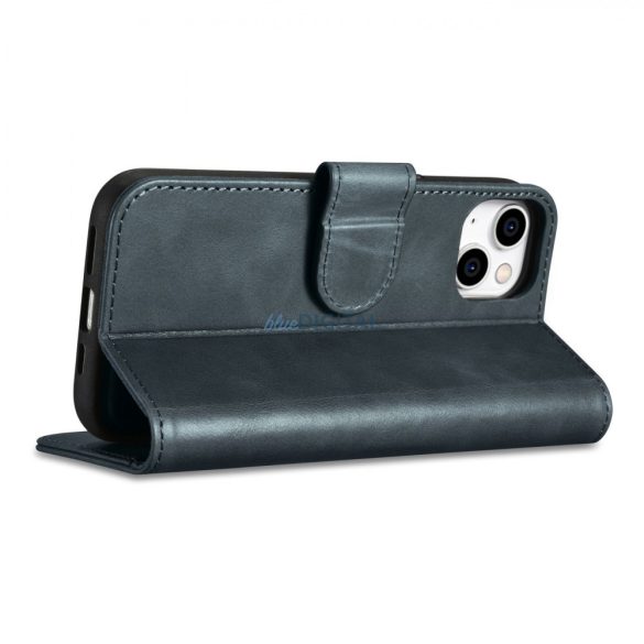 iCarer Oil Wax pénztárca tok 2in1 tok iPhone 14 Plus bőr Flip Cover Anti-RFID kék (WMI14220723-BU)