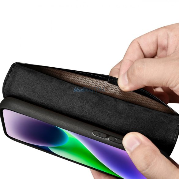 iCarer pénztárca tok 2in1 iPhone 14 Flip bőr Anti-RFID fekete (WMI14220725-BK)