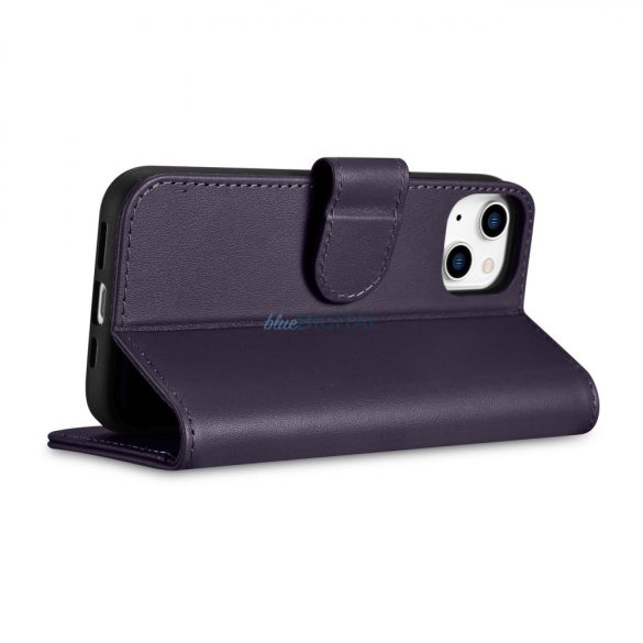 iCarer tárca tok 2in1 tok iPhone 14 bőr Flip Cover Anti-RFID sötétlila (WMI14220725-DP)