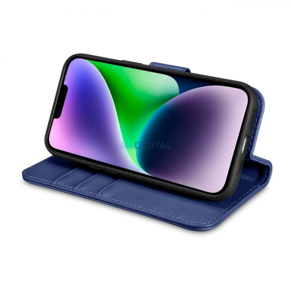iCarer tárca tok 2in1 iPhone 14 Flip bőr tok Anti-RFID kék (WMI14220725-BU)