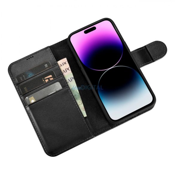 iCarer tárca tok 2in1 iPhone 14 Pro bőr Flip Cover Anti-RFID fekete (WMI14220726-BK)