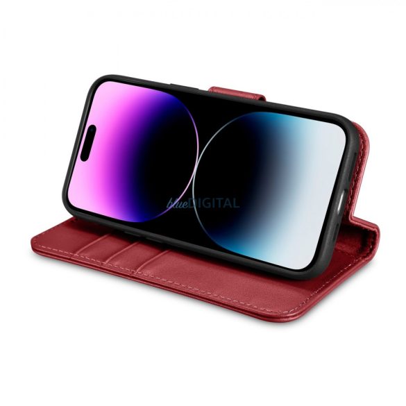 iCarer tárca tok 2in1 iPhone 14 Pro Flip bőr tok Anti-RFID piros (WMI14220726-RD)