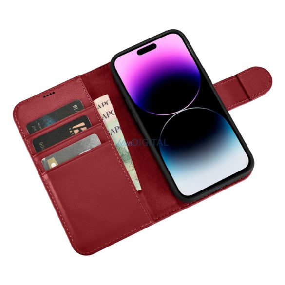 iCarer tárca tok 2in1 iPhone 14 Pro Flip bőr tok Anti-RFID piros (WMI14220726-RD)