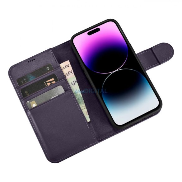 iCarer Wallet Case 2in1 iPhone 14 Pro Flip bőrborítás Anti-RFID sötétlila (WMI14220726-DP)