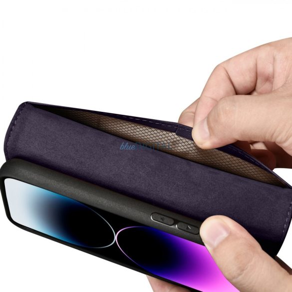 iCarer Wallet Case 2in1 iPhone 14 Pro Flip bőrborítás Anti-RFID sötétlila (WMI14220726-DP)