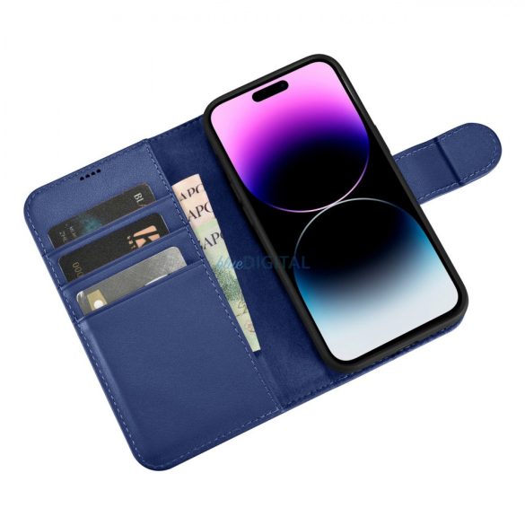 iCarer tárca tok 2in1 iPhone 14 Pro Flip bőr tok Anti-RFID kék (WMI14220726-BU)