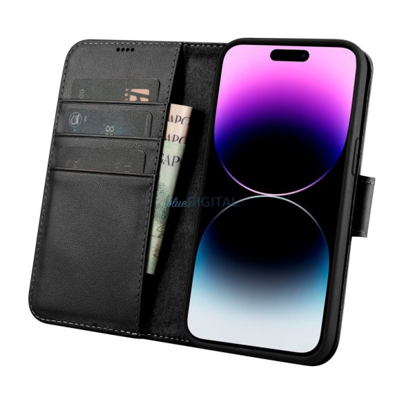 iCarer Wallet Case 2in1 iPhone 14 Pro Max bőr Flip Cover Anti-RFID fekete (WMI14220728-BK)