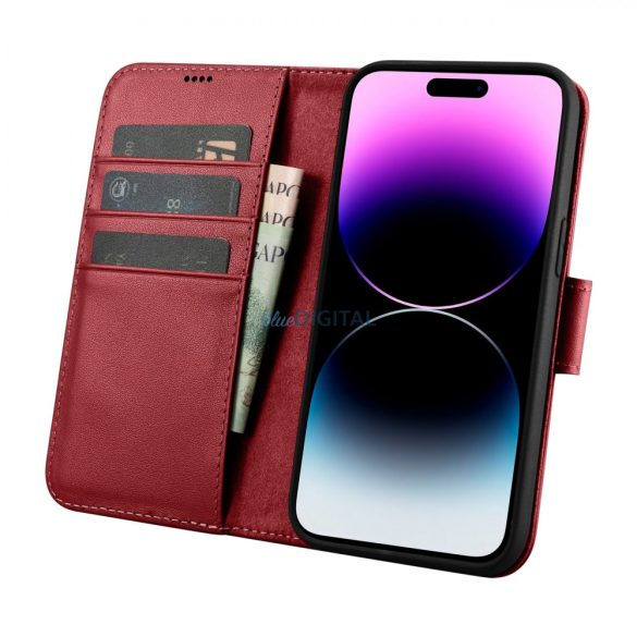 iCarer Wallet Case 2in1 iPhone 14 Pro Max bőr Flip Cover Anti-RFID piros (WMI14220728-RD)
