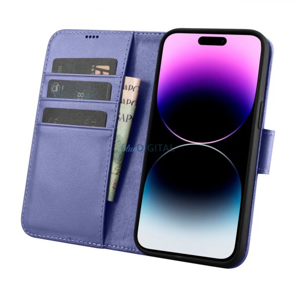 iCarer tárca tok 2in1 iPhone 14 Pro Max Flip bőr tok Anti-RFID világos lila (WMI14220728-LP)