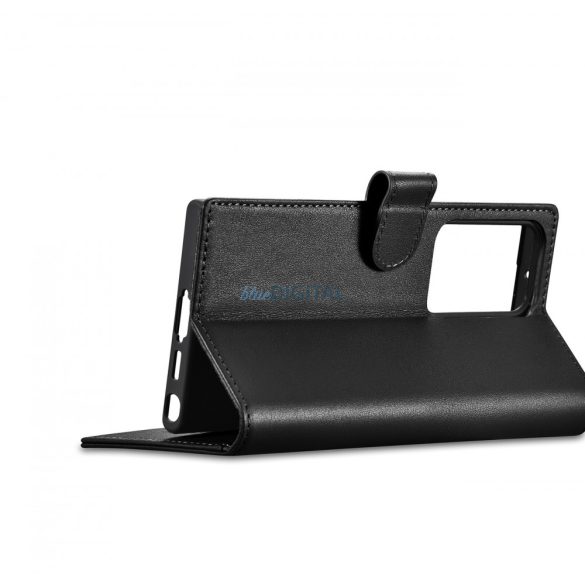 iCarer Wallet Case Samsung Galaxy S23 Ultra bőr tok pénztárcával fekete