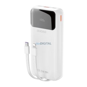 Dudao K15Pro Powerbank 20000mAh 22.5W PD USB-C és USB-A porttal, beépített Lightning és USB-C kábelekkel - fehér
