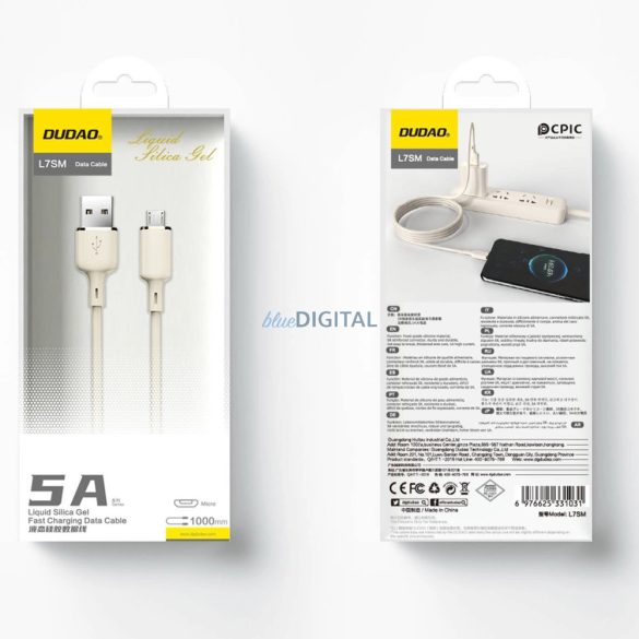 Dudao L7SM USB-A - microUSB kábel 5A 1m - bézs