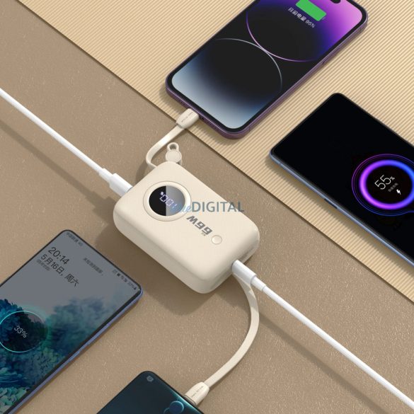 Dudao K-14 powerbank rögzített Lightning és Type-C kábellel 10000mAh - bézs színű