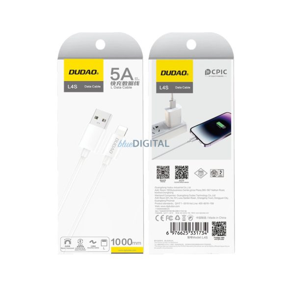 Dudao L4SL USB-A - Lightning kábel 5A 1m - fehér