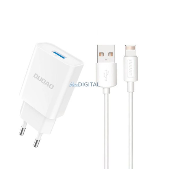 Dudao A4EU hálózati töltő 1xUSB-A csatlakozással és USB-A - Lightning kábellel 2.1A - fehér