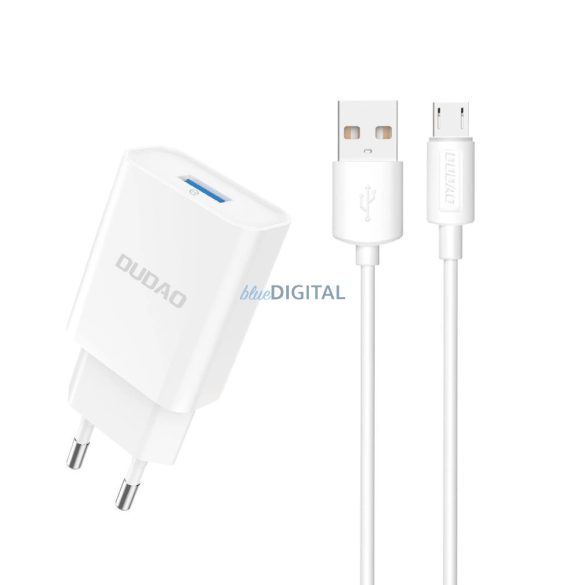 Dudao A4EU hálózati töltő 1xUSB-A csatlakozással és USB-A - microUSB kábellel 2.1A - fehér