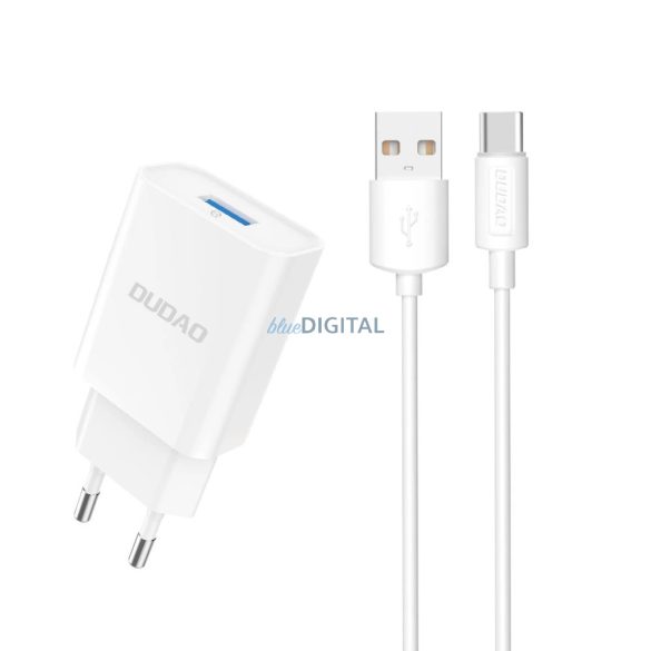 Dudao A4EU hálózati töltő 1xUSB-A csatlakozással és USB-A - Type-C kábellel 2.1A - fehér