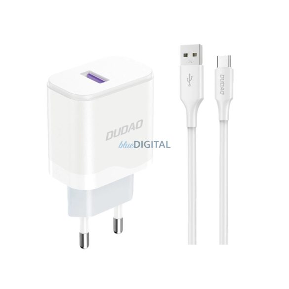 Dudao A20EU hálózati töltő 1xUSB-A csatlakozással és USB-A - Type-C kábellel 18W fehér