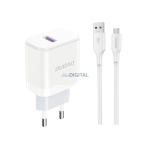 Dudao A20EU hálózati töltő 1xUSB-A csatlakozással és USB-A - microUSB kábellel 18W fehér