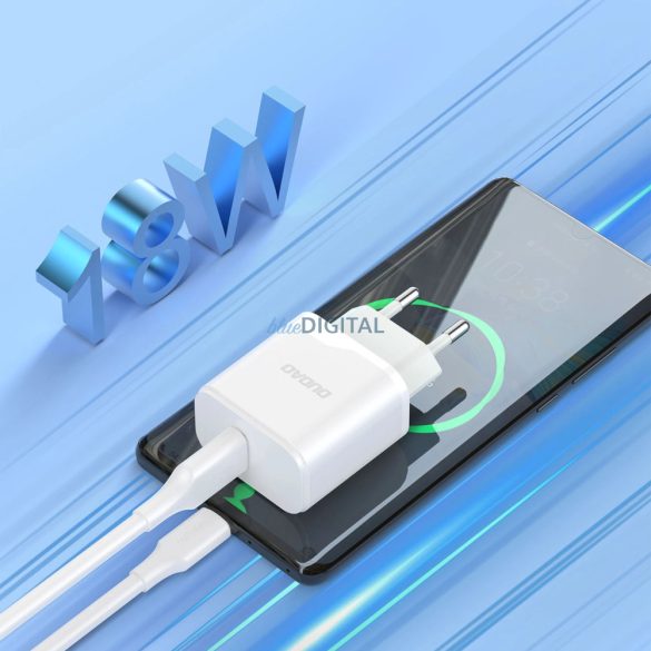 Dudao A20EU hálózati töltő 1xUSB-A csatlakozással és USB-A - microUSB kábellel 18W fehér