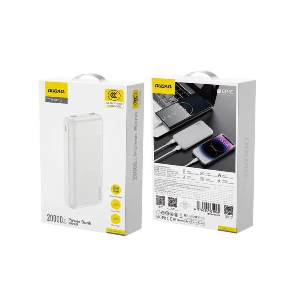 Dudao K18 Pro powerbank 20000mAh - fehér