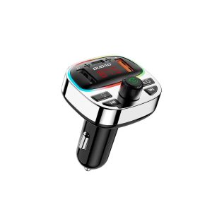 Dudao R2PRO+ 2-az-1-ben autós töltő és FM transzmitter 2xUSB-A és 1xUSB-C csatlakozással 25W PD - fekete-ezüst színű