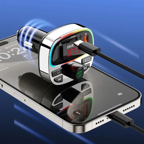 Dudao R2PRO+ 2-az-1-ben autós töltő és FM transzmitter 2xUSB-A és 1xUSB-C csatlakozással 25W PD - fekete-ezüst színű
