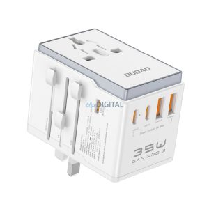 Dudao A35Pro 35W EU/UK/AUS/US/JP utazó adapter 3x USB-C 2x USB-A - fehér