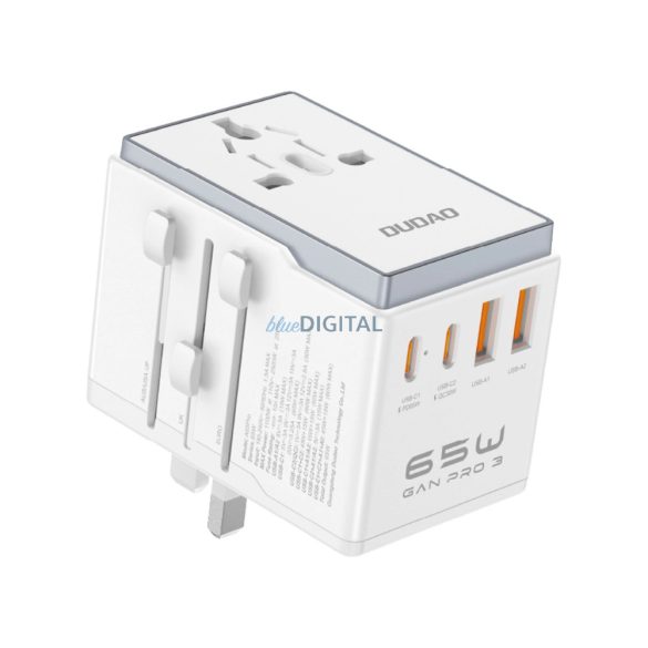 Dudao A65Pro 65W EU/US/JP/AUS/UK utazó adapter 2x USB-C 2x USB-A - fehér