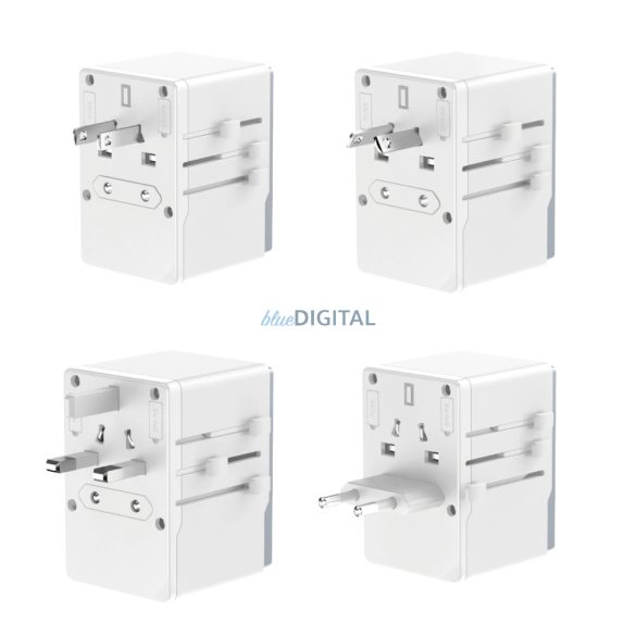 Dudao A65Pro 65W EU/US/JP/AUS/UK utazó adapter 2x USB-C 2x USB-A - fehér