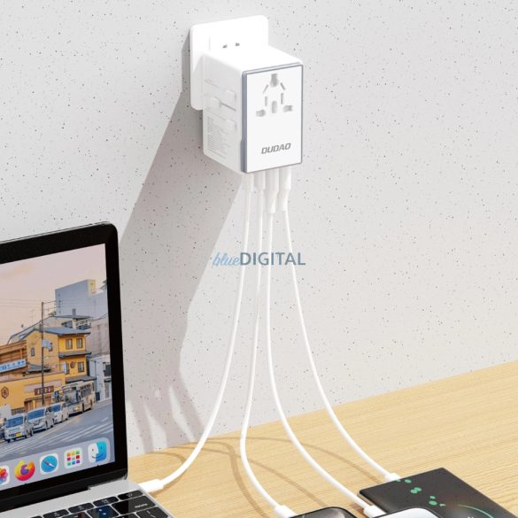 Dudao A65Pro 65W EU/US/JP/AUS/UK utazó adapter 2x USB-C 2x USB-A - fehér