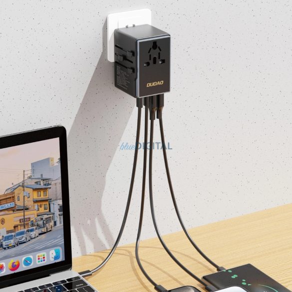 Dudao A65Pro 65W EU/US/JP/AUS/UK utazó adapter 2x USB-C 2x USB-A - fekete