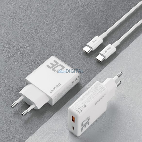 Dudao A30EUT hálózati töltő 1xUSB-A és 1xUSB-C csatlakozással és Type-C - Type-C kábellel 30W - fehér